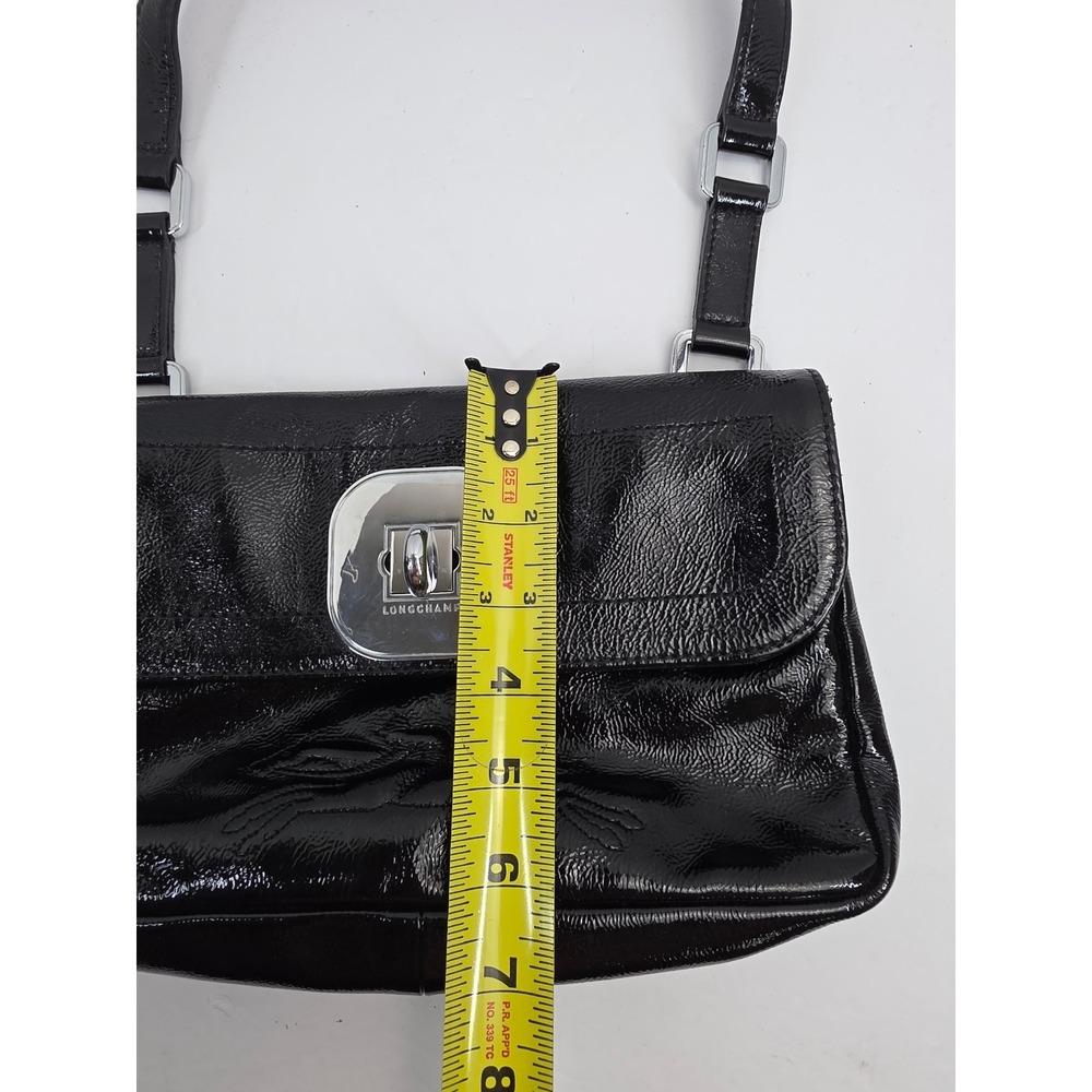 Longchamp Paris Black Patent Leather Shoulder Bag Leopard Print Made in France - Picture 10 of 11